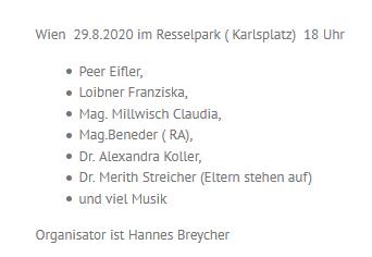 Liste der RednerInnen bei der Corona-Demo am 29.8.20 in Wien