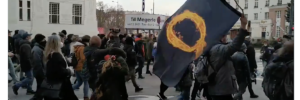 Demo in Wien am 31.1.21: QAnon an der Spitze (Scrennshot aus Twitter-Video Markus Sulzbacher)