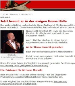 kreuz.net: Schwulenfeindliche Hetze gegen einen Toten
