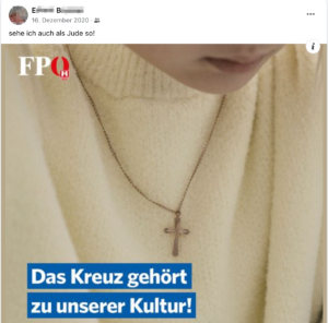 FPÖ-Werbung ("Das Kreuz gehört zu unserer Kultur") bei E.B.: "sehe ich auch als Jude so!"
