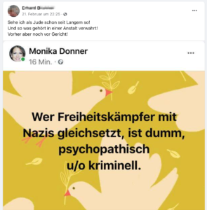 E.B. teilt Rechtsextremistin Monika Donner. "Sehe ich als Jude schon seit Langem so!"