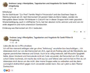 Keine Gasthäuser mehr in der Gruppe "Menüpläne", die am 20.4. Eiernockerl im Menü haben