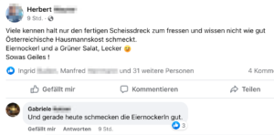 Herbert M. und Gabriele K.: Eiernockerl lecker und geil, "gerade heute schemcken die Eiernockerln gut"