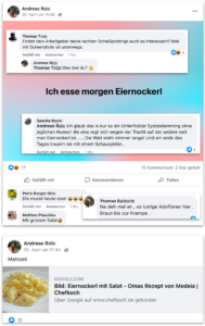 Andreas R. mit 2 Eiernockerl-Postings und Widerrede