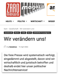 ZAROnews verkünden im April 22 das Ende. Letzte Beiträge sind am 2. März erschienen. (Screenshot ZAROnews)