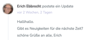 Erich fragt nach Neuigkeiten (Screenshot Website/Forum T. Institut)