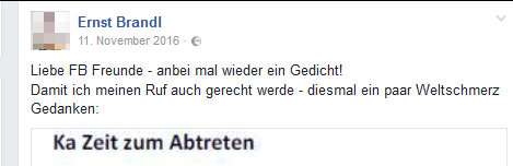 Ernst Brandl: "Ka Zeit zum Abtreten"