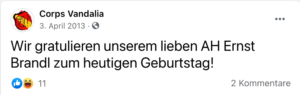 Die Vandalia gratuliert ihrem AH (Alten Herrn) Brandl zum Geburtstag