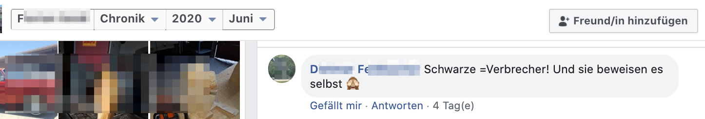 Kommentar bei F.S.: "Schwarze =Verbrecher!"