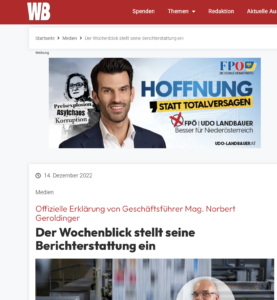 FPÖ-Inserate prägten den WB bis zu seinem Ende (WB 14.12.22)