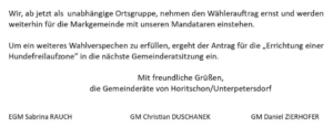 FPÖ Horitschon verkündet Auflösung und den Antrag für eine Hundefreilaufzone