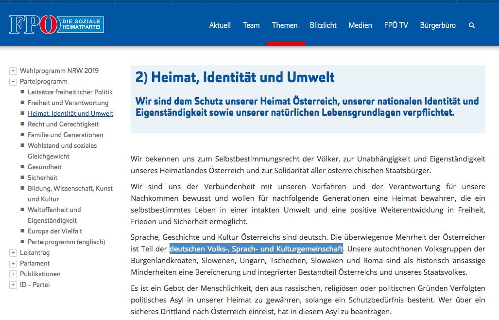 FPÖ-Parteiprogramm: "der deutschen Volks-, Sprach- und Kulturgemeinschaft"