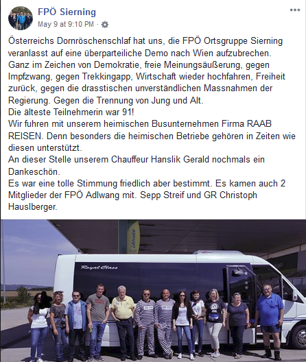 Die FPÖ Sierning beim Bus auf dem Weg zur Demo nach Wien