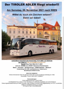 Anmeldeformular für Busfahrt von T...-Institut zur Demo nach Wien: 65€ "Förderbeitrag“ + 20€ Vereinsmitgliedschaft