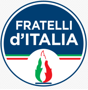 Parteilogo Fratelli d'Italia: „fiamma tricolore“ des MSI mit Querbalken