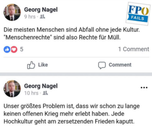 Georg Nagel: "Die meisten Menschen sind Abfall" "größtes Problem ist, dass wir schon zulange keinen offenen Krieg mehr erlebt haben" (Screenshots via FPÖ Fails)