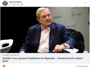 Gerd Schwörer teilt rechtsextremes Compact-Magazin: gegen George Soros (Screenshot FB)