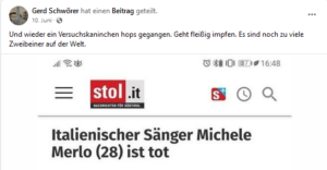Gerd Schwörer: "Versuchskaninchen hops gegangen" (Screenshot FB)