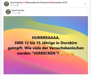 Gerd Schwörer: "Versuchskaninchen verrecken" (Screenshot FB)