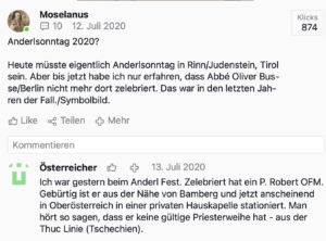 Im Forum von "Gloria TV": "Ich war gestern beim Anderl Fest ..."