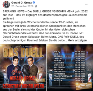 Tournee Duell Grosz vs. Bohrn Mena vor der Absage (Screenshot FB)