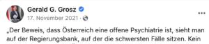 Grosz: Österreich ist eine offene Psychiatrie (Screenshot FB)