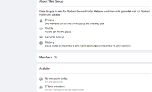 Funkstille in der Facebook-Gruppe "Wir stehen 100% hinter Norbert Gerwald Hofer": "No new posts"