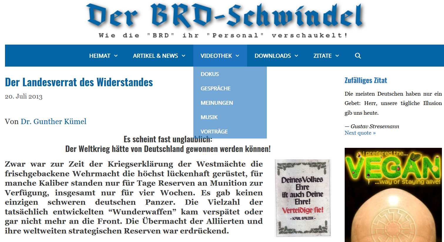 Gunther Kümel auf rechstextremer Website BRD-Schwindel