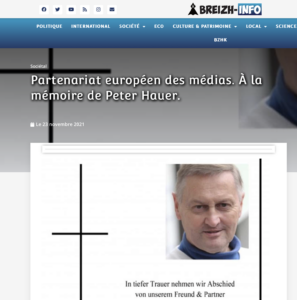 Nachrufe auf Hauer in Partner-Medien von "Unser Mitteleuropa" (Screenshot Breizh-Info)
