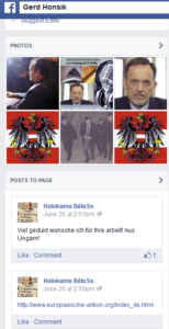 FB-Seite Gerd Honsik: "Holokamu Bélu Ss" postet Link zur EA