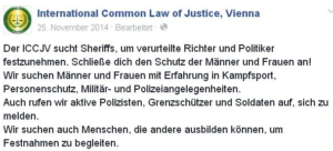 Das fiktive Gericht ICCJV ("International Common Law Court of Justice Vienna") suchte fiktive Sheriffs