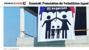 Banner des RFJ-Burgenland (Foto von SdR beschnitten), vom identitären "Heimatkurier" belobigt (Screenshot Heimatkurier)