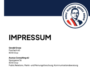 Impressum Website Gerald Grosz mit Werbung für Bundespräsidentschaft: Acutus Consulting