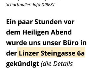 Büro in der Steingasse 6a gekündigt (Screenshot Website Info-Direkt)