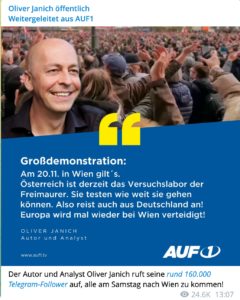 "AUF1" zitiert Janich, Janich teilt "AUF1": Österreich als "Versuchslabor der Freimaurer"