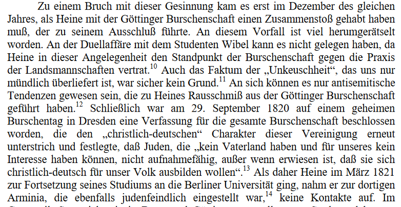 aus: Jost Hermand: Eine Jugend in Deutschland. Heinrich Heine und die Burschenschaft