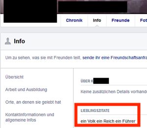 Lieblingszitate: "ein Volk ein Reich ein Führer" (Screenshot September 2017)