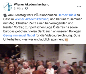 Kickl im März 2020 zu Gast im WAB; Videoaufzeichnung vom "Kollegen Georg Immanuel Nagel"