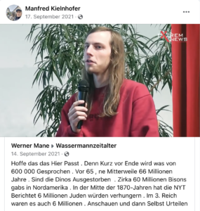 Kielnhofer teilt holocaustrelativierende Zahlenmystik auf FB (Screenshot 18.1.22)