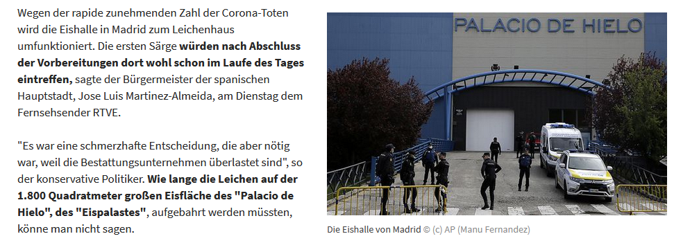 Madrider Eishalle als Leichenhaus (Kleine Zeitung, 24.3.20)