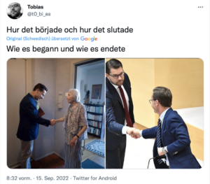 Ulf Kristersson mit Hédi Fried und Kristersson mit Jimmie Åkesson (Twitter)
