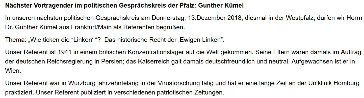 Kümel als Referent beim rechtsextremen "Volkslehrer" (2018)