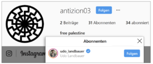 Landbauer als Abonnent von "antizion03" (Quelle: FPÖ Fails)