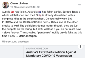 Otmar Lindner mit Link zu Sputnik-News (FB 19.11.21)