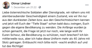 Otmar Lindner an die Soldaten: "Wacht endlich auf und tut das Richtige!" (FB 1.12.21)