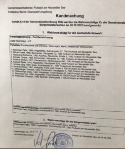 Kundmachung Wahlvorschlag Liste Rennmayr