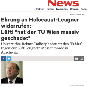 TU Wien widerruft eine Ehrung für Holocaustleugner Lüftl (aus: News)