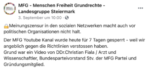 MFG klagt über "Meinungszensur"