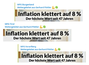 Gleiche Postings auf allen MFG-Telegram-Kanälen, durchgeschaltet aus Pöttlers Kanal (Screenshots TG MFG)