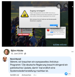 M. kommentiert bei Höcke und will eine "Systemwiederherstellung"(Screenshot FB)